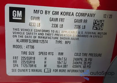 2021 Buick Encore Gx Fwd Essence from USA, damaged, VIN KL4MMFSL9MB112574